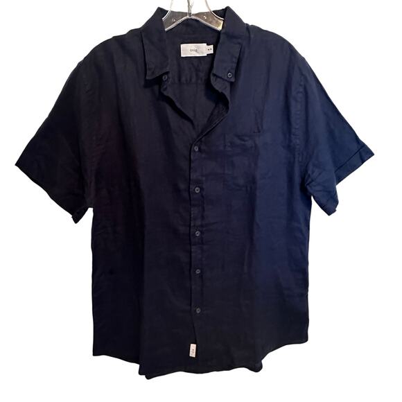 Onia Air Linen Shirt Mens Medium Navy Blue Short Sleeve Button Minimalist
